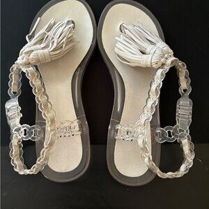 Stuart Weitzman Clear Jelly Thong Tassels Sandals Size 37/7
